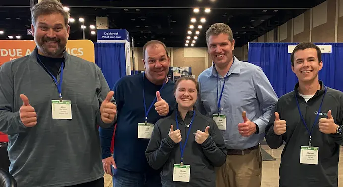 Allan Branch, Jeff Dodd, Megan Murphy, Josh Scherer, and Mikey Halcovage give thumbs up at TMEA 2023