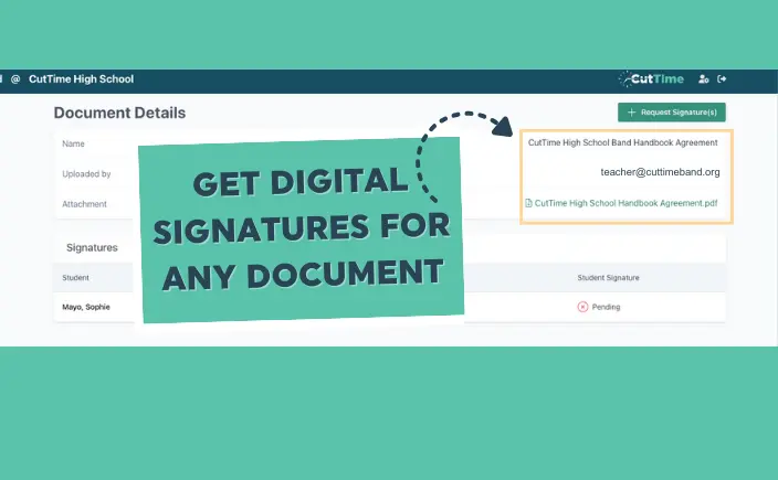 CutTime Document with eSignature tracking for students and guardians.